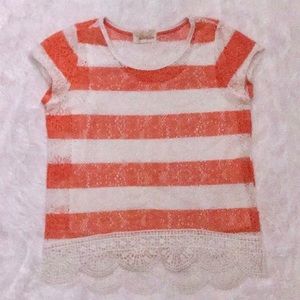 Rewind - Coral & White Striped Girls Top Size M
